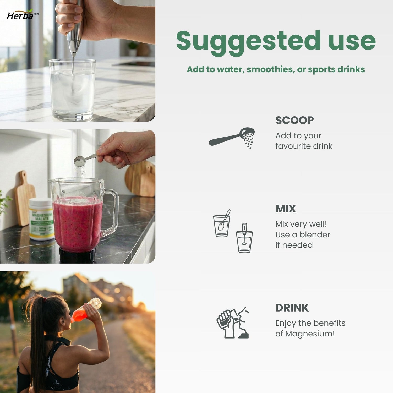 Poudre de Malate de Magnésium 300g – 120 Portions | Approvisionnement de 4 Mois | 100% Pur Malate de Magnésium Naturel | Fabriqué au Canada