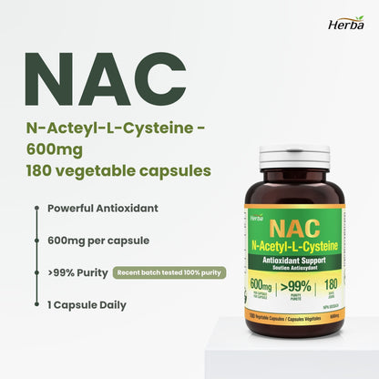 Complément NAC 600 mg - 180 capsules | N-Acétyl-L-Cystéine