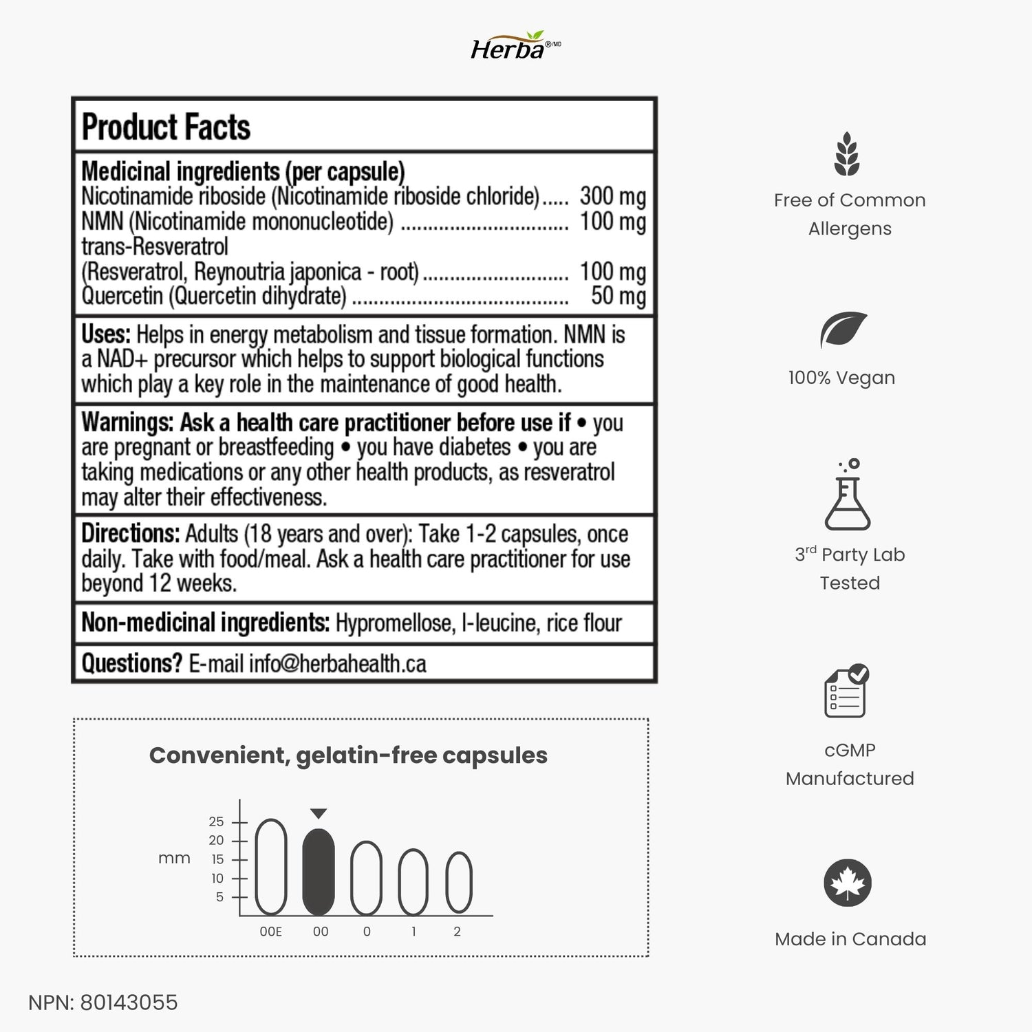 NAD+ Supplement 550mg – 60 Capsules | 4-in-1 NAD Plus Total with Nicotinamide Riboside (NR), β-NMN, Resveratrol &amp; Quercetin | Made in Canada