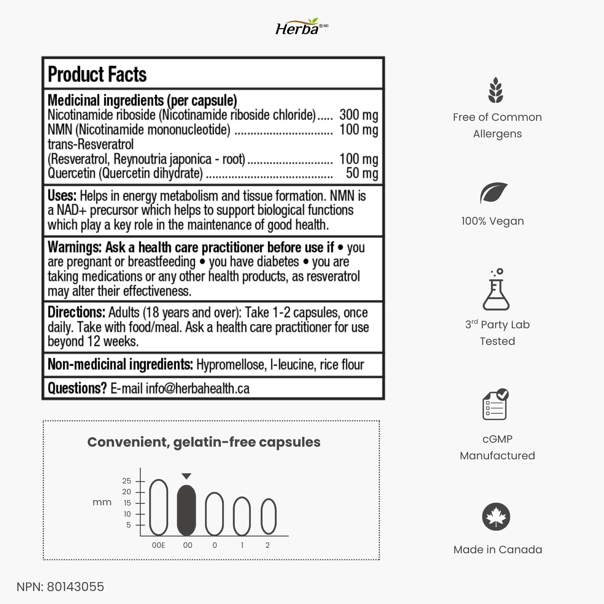 NAD+ Supplement 550mg – 60 Capsules | 4-in-1 NAD Plus Total with Nicotinamide Riboside (NR), β-NMN, Resveratrol &amp; Quercetin | Made in Canada