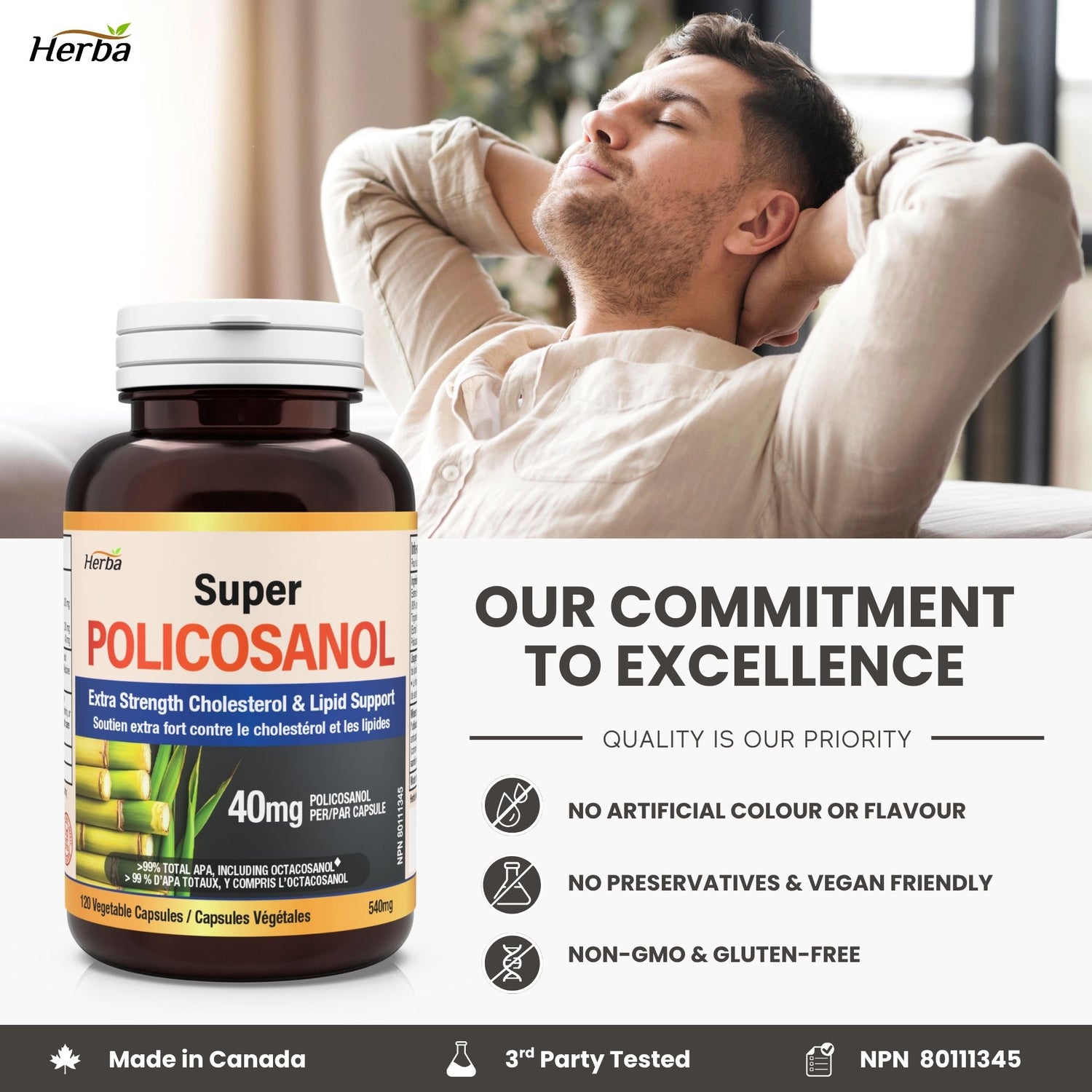 Policosanol 40mg with Fenugreek and Plant Sterol Esters - 120 Vegetable Capsules