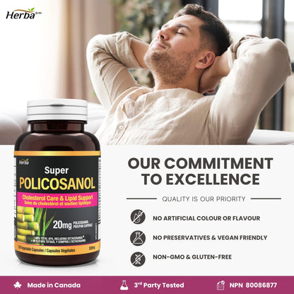 Policosanol 20 mg avec fenugrec et esters de stérols végétaux - 120 gélules végétales