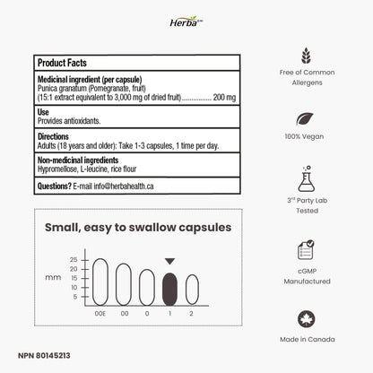 Pomegranate Supplement 3000mg – 180 Capsules | 40% Ellagic Acid | Made in Canada