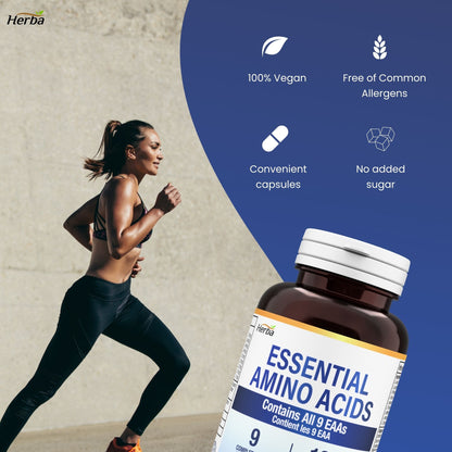 Essential Amino Acids Supplement – 180 Capsules | All 9 EAA Supplement in Free Form | Made in Canada
