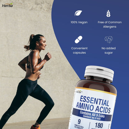 Essential Amino Acids Supplement – 180 Capsules | All 9 EAA Supplement in Free Form | Made in Canada