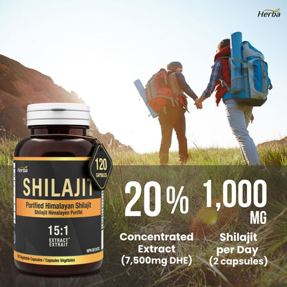 Himalayan Shilajit for Women &amp; Men – 120 Capsules | 1000mg Per Serving (500mg Each) | 15:1 Extract | Fulvic Acid Supplement | Made in Canada