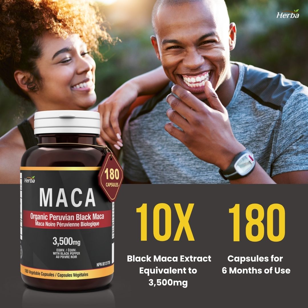 Gélules de Maca noire biologique - 3500 mg, 180 gélules | Maca noire péruvienne | Fabriqué au Canada