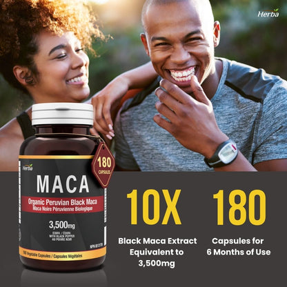 Gélules de Maca noire biologique - 3500 mg, 180 gélules | Maca noire péruvienne | Fabriqué au Canada