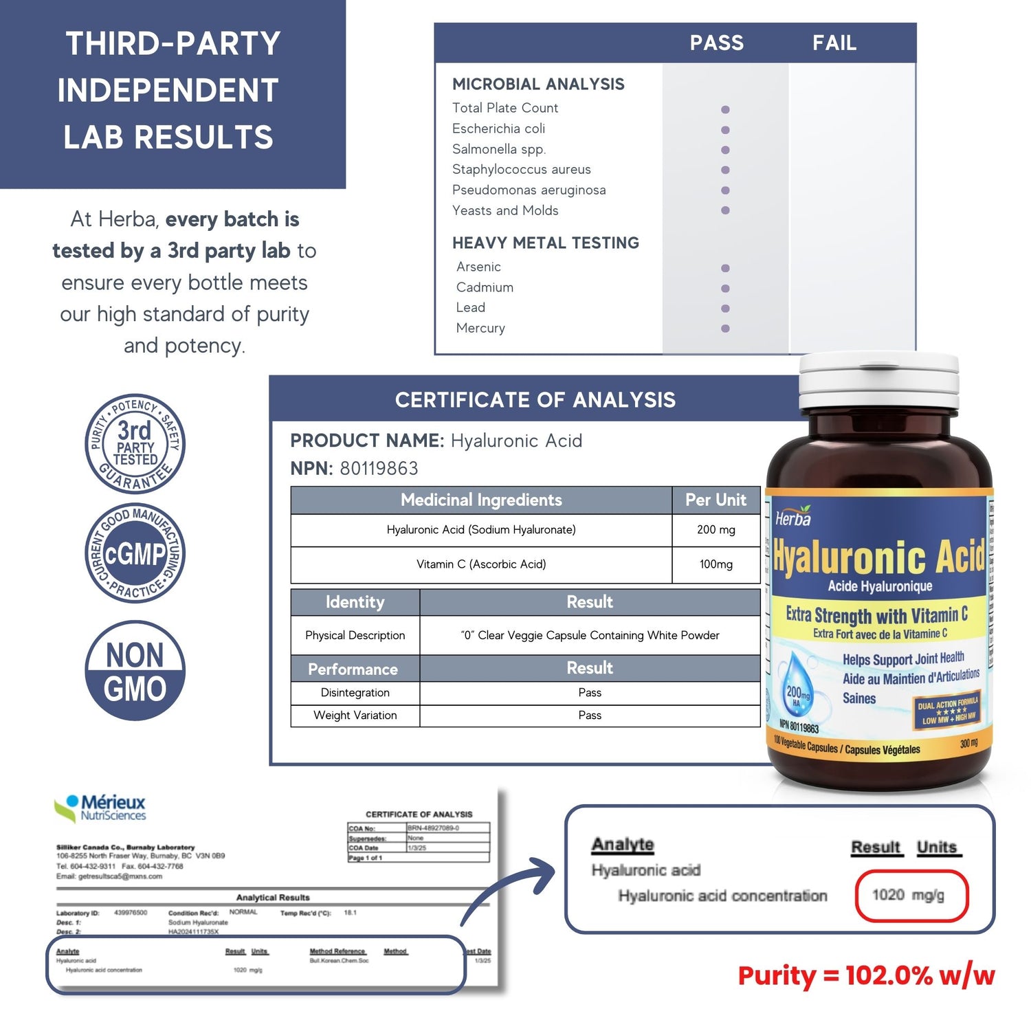 Hyaluronic Acid Supplement 200mg with Vitamin C - 100 Vegetable Capsules