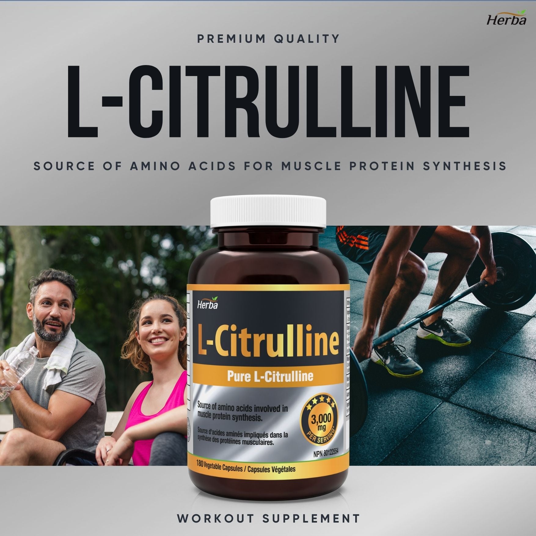 L-Citrulline Supplement 750mg – 180 Vegetable Capsules | Made in Canada