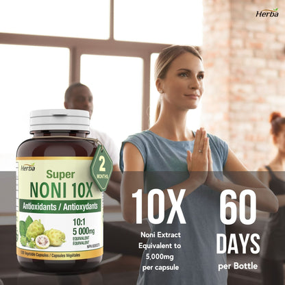 Natural Noni Capsules 10X - 120 Vegan Capsules | 10,000mg Per Day | 10:1 Concentration