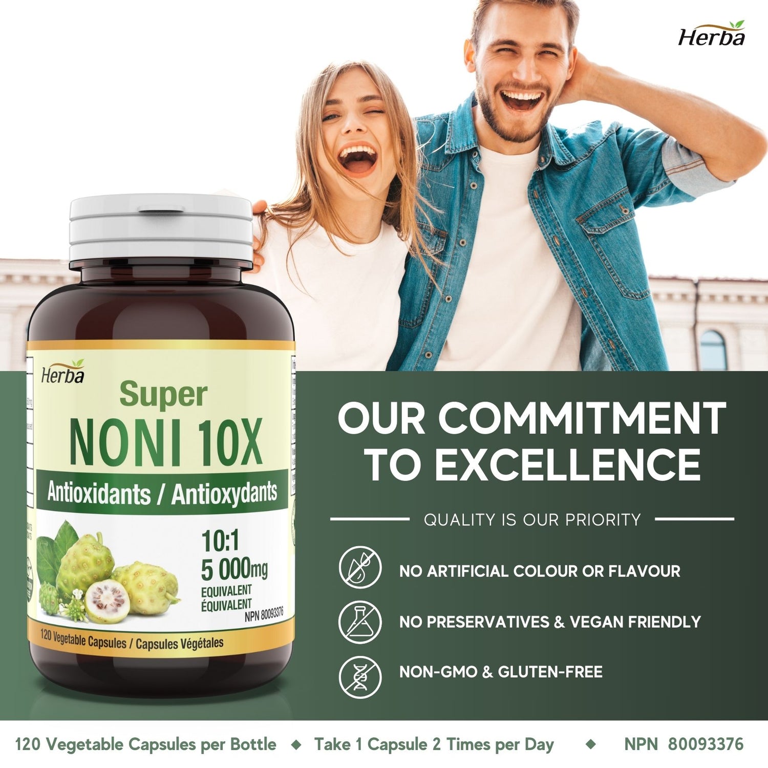 Natural Noni Capsules 10X - 120 Vegan Capsules | 10,000mg Per Day | 10:1 Concentration