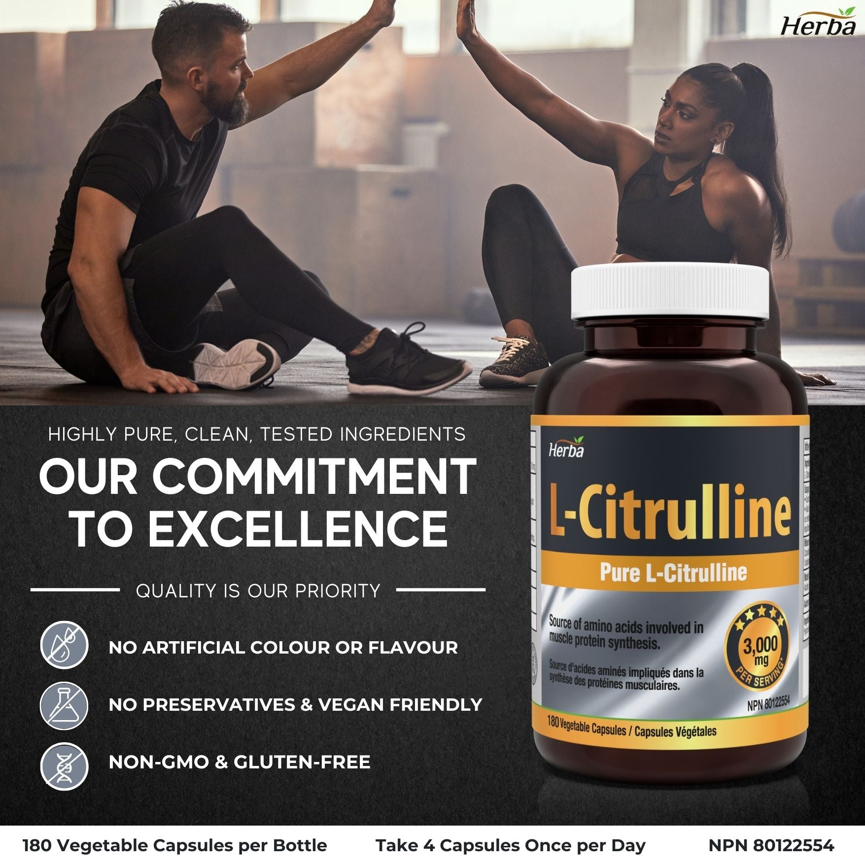 L-Citrulline Supplement 750mg – 180 Vegetable Capsules | Made in Canada