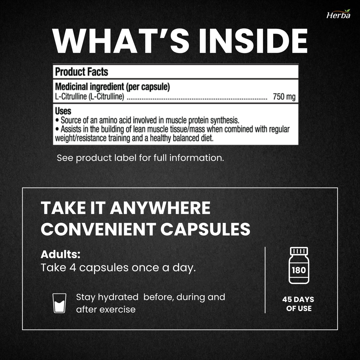 Supplément L-Citrulline 750 mg – 180 Gélules Végétales | Fabriqué au Canada