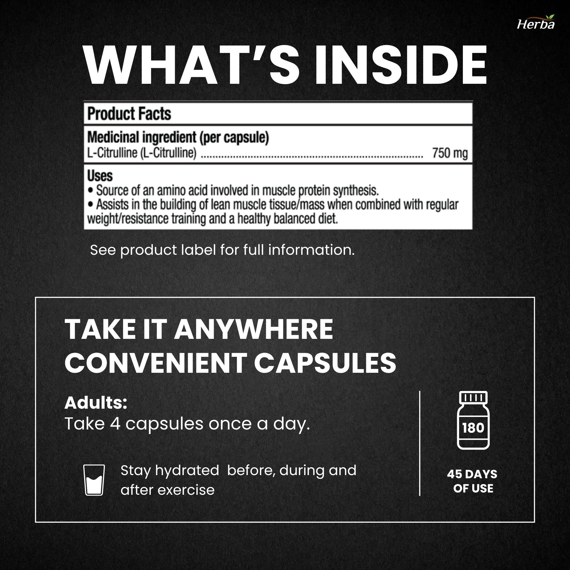 Supplément L-Citrulline 750 mg – 180 Gélules Végétales | Fabriqué au Canada