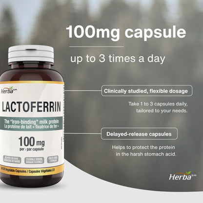 Lactoferrin Supplement 100mg - 90 DR Capsules | Made in Canada