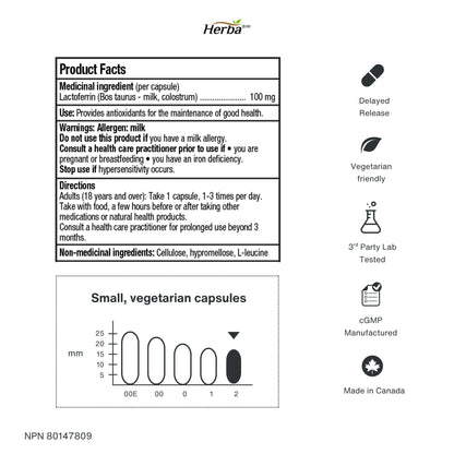 Lactoferrin Supplement 100mg - 90 DR Capsules | Made in Canada