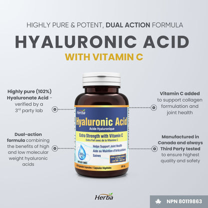 Hyaluronic Acid Supplement 200mg with Vitamin C - 100 Vegetable Capsules