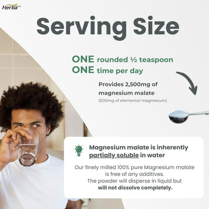 Poudre de Malate de Magnésium 300g – 120 Portions | Approvisionnement de 4 Mois | 100% Pur Malate de Magnésium Naturel | Fabriqué au Canada