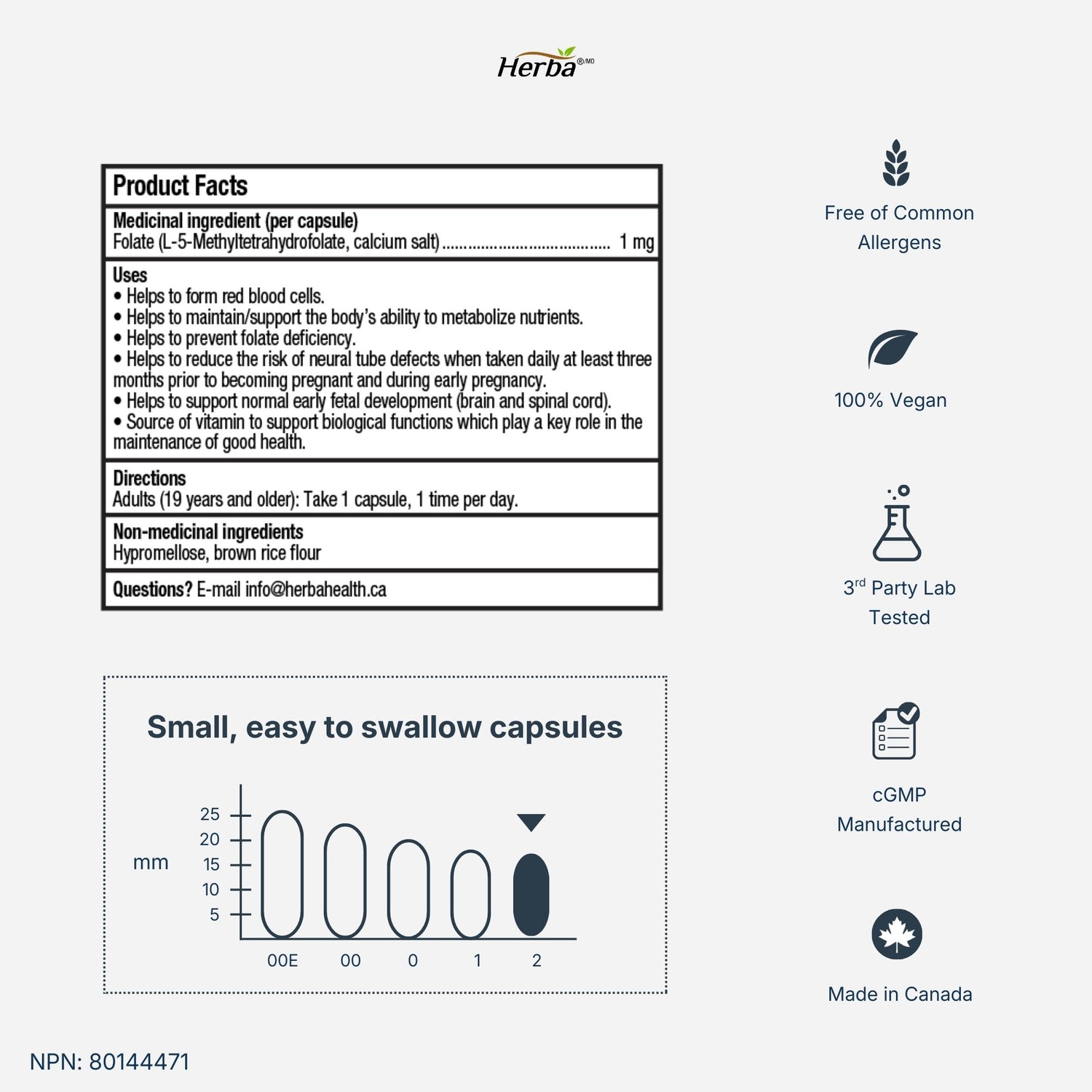 L-Methylfolate 1000mcg - 180 Capsules | Vitamin B9 5-MTHF Folate Supplement | Made in Canada
