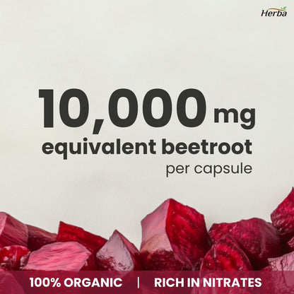 Organic Beet Root Supplement - 180 Capsules | 10,000mg Equivalent - 20:1 Extract Beetroot | Made in Canada