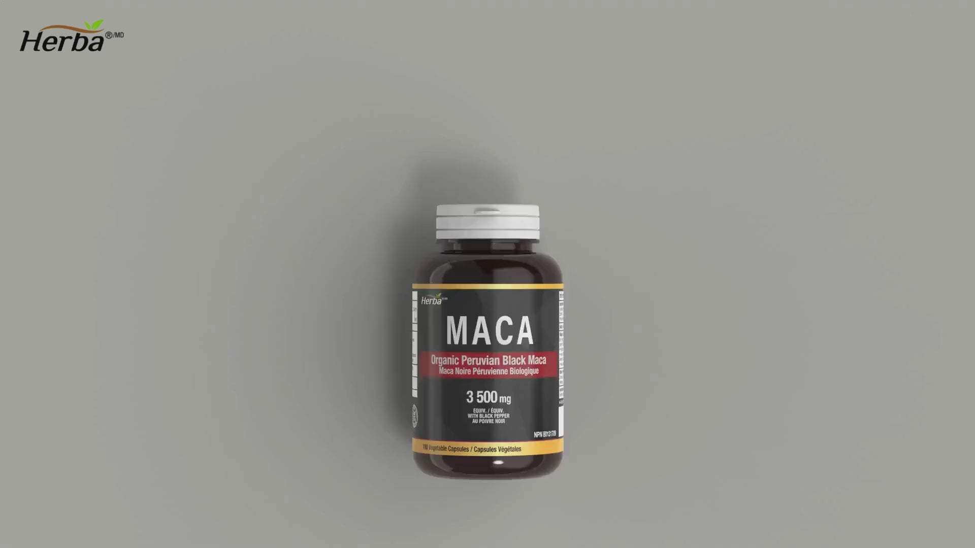 Organic Black Maca Capsules - 3500mg, 180 Capsules | Peruvian Black Maca | Made in Canada