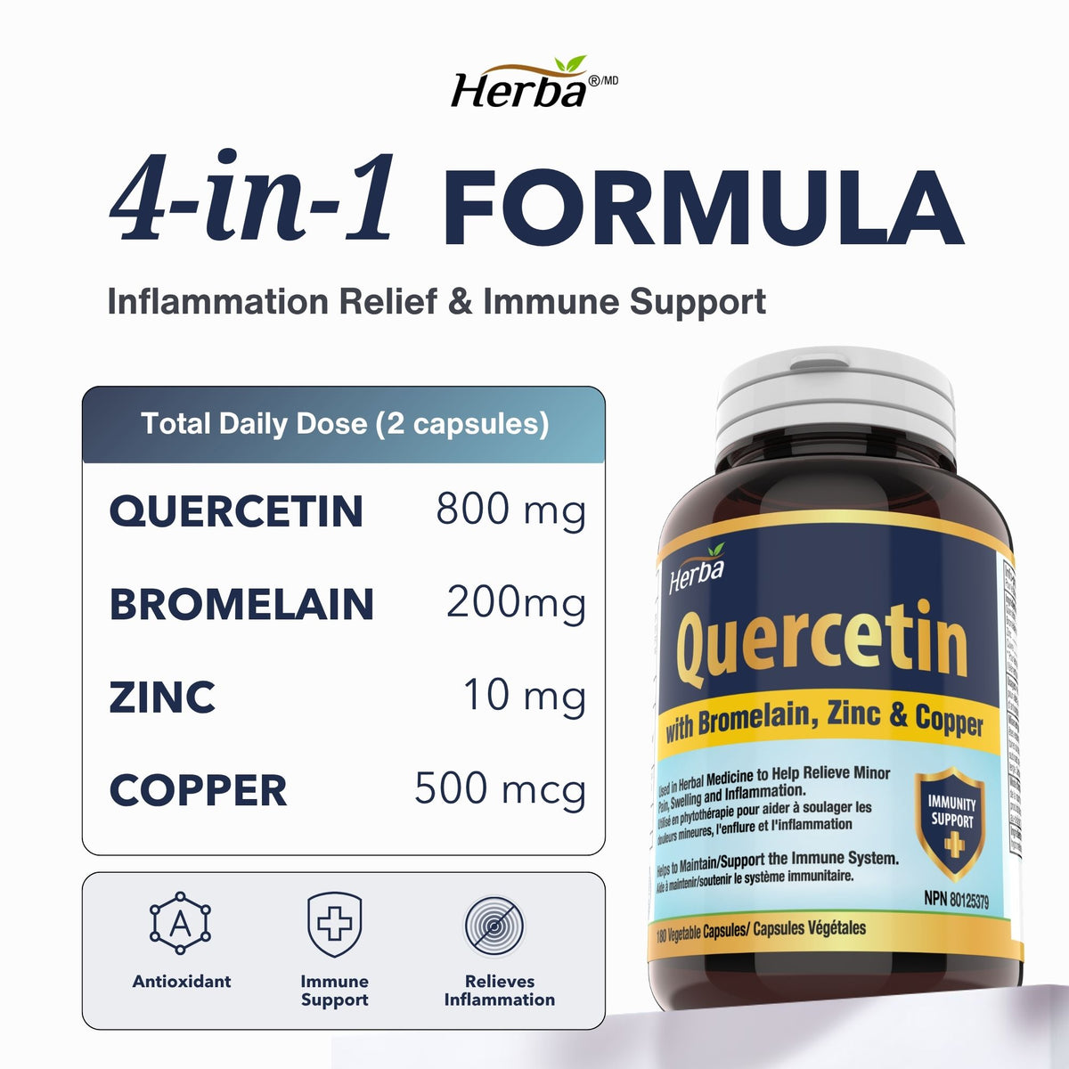 Quercetin with Bromelain, Zinc &amp; Copper - 180 Capsules