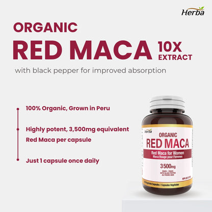 Capsules de Maca Rouge Biologique - 3500mg, 150 Capsules | Maca Rouge Péruvienne | Fabriqué au Canada