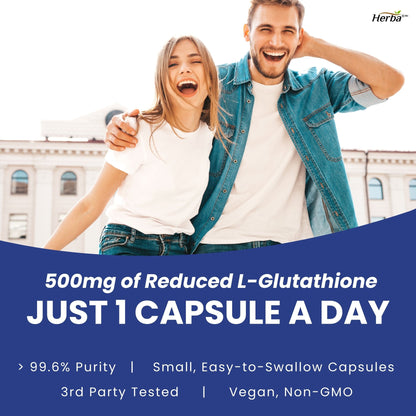 Suppléments de Glutathione 500mg, 120 Capsules Végétales-L-Glutathione Réduit Forme Active