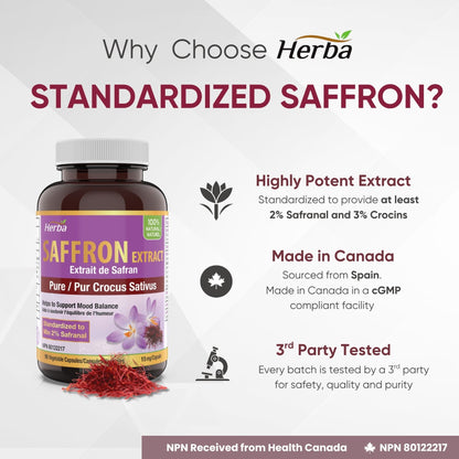 Saffron Supplement – 90 Capsules | Saffron Extract Standardized to 2% Safranal