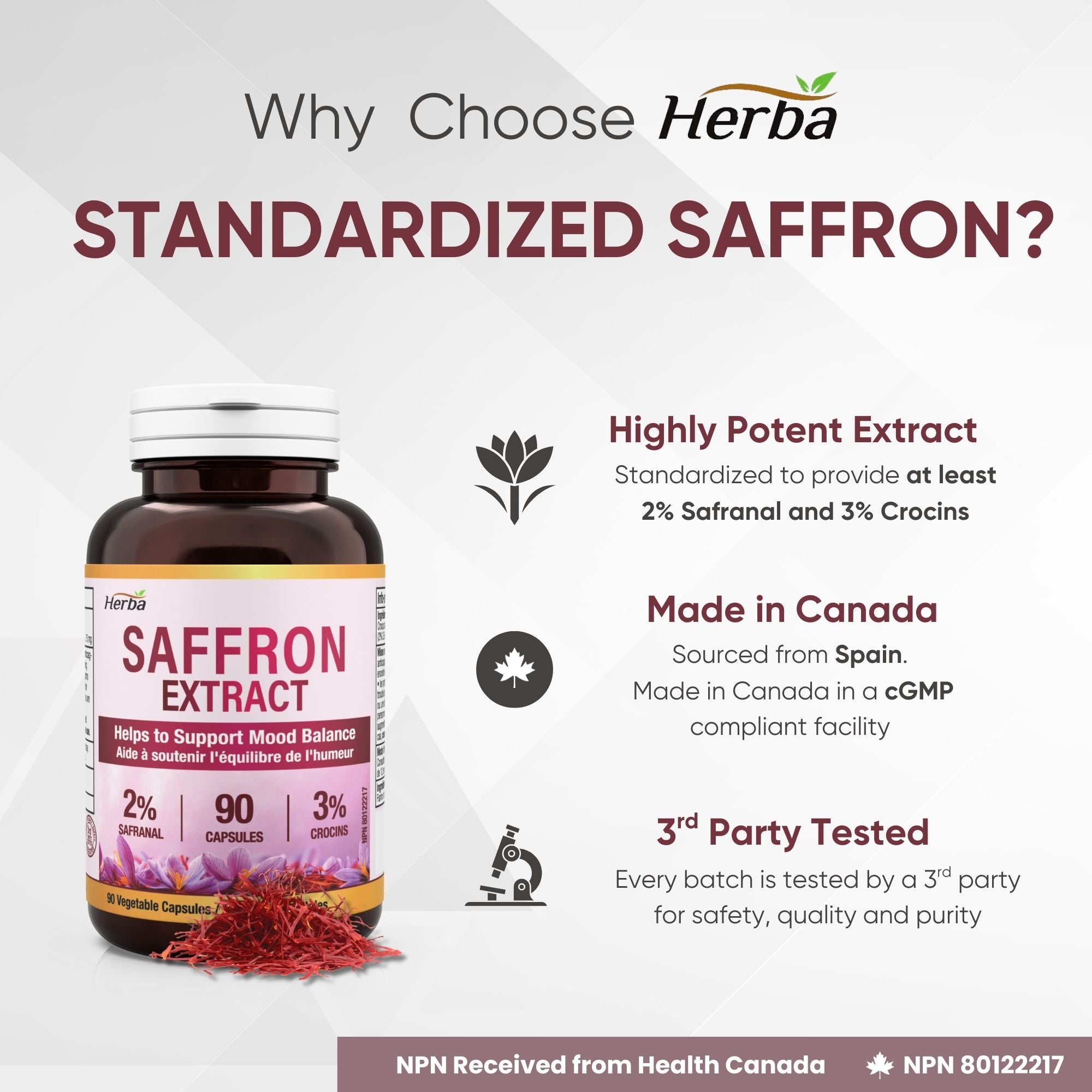Complément de safran - 90 capsules | Extrait de Safran Standardisé à 2% Safranal