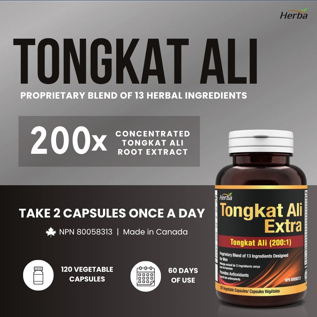 Tongkat Ali Supplement 200:1 - Made in Canada | 120 Capsules | Proprietary Blend including 10,000mg Equivalent of Tongkat Ali Extract