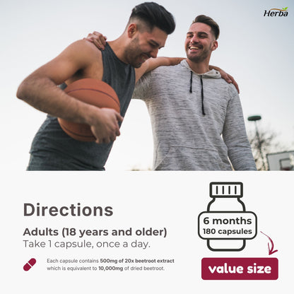 Supplément de racine de betterave biologique - 180 Capsules | Équivalent à 10 000 mg - Extrait de betterave 20:1 | Fabriqué au Canada