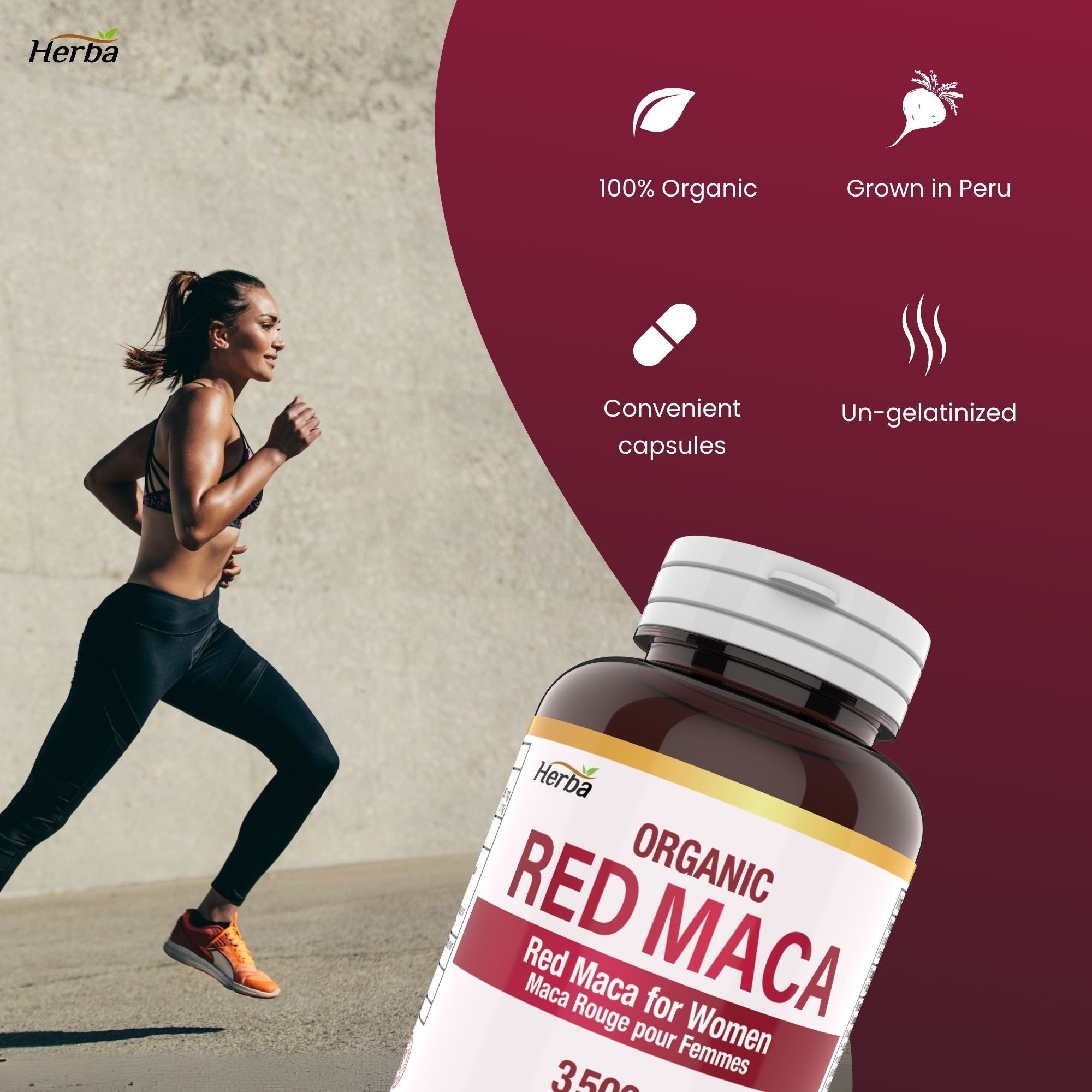 Capsules de Maca Rouge Biologique - 3500mg, 150 Capsules | Maca Rouge Péruvienne | Fabriqué au Canada
