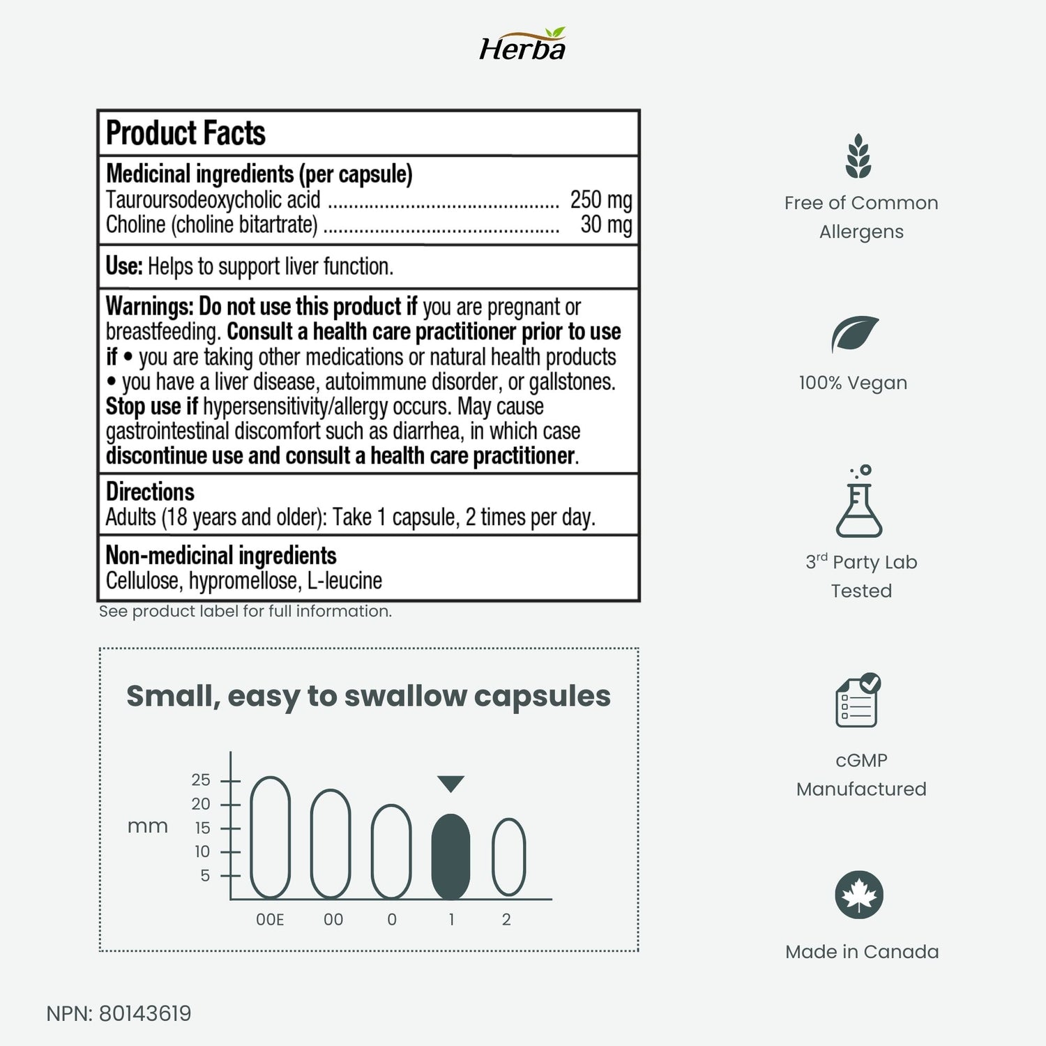 TUDCA Supplement for Liver – 30 Capsules | >98% Purity | Purified Bile Salts Supplements | 250mg TUDCA + Choline | Made in Canada