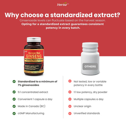 Korean Red Ginseng Extract Capsules – 5:1, 2500mg Equivalent | 120 Vegetable Capsules