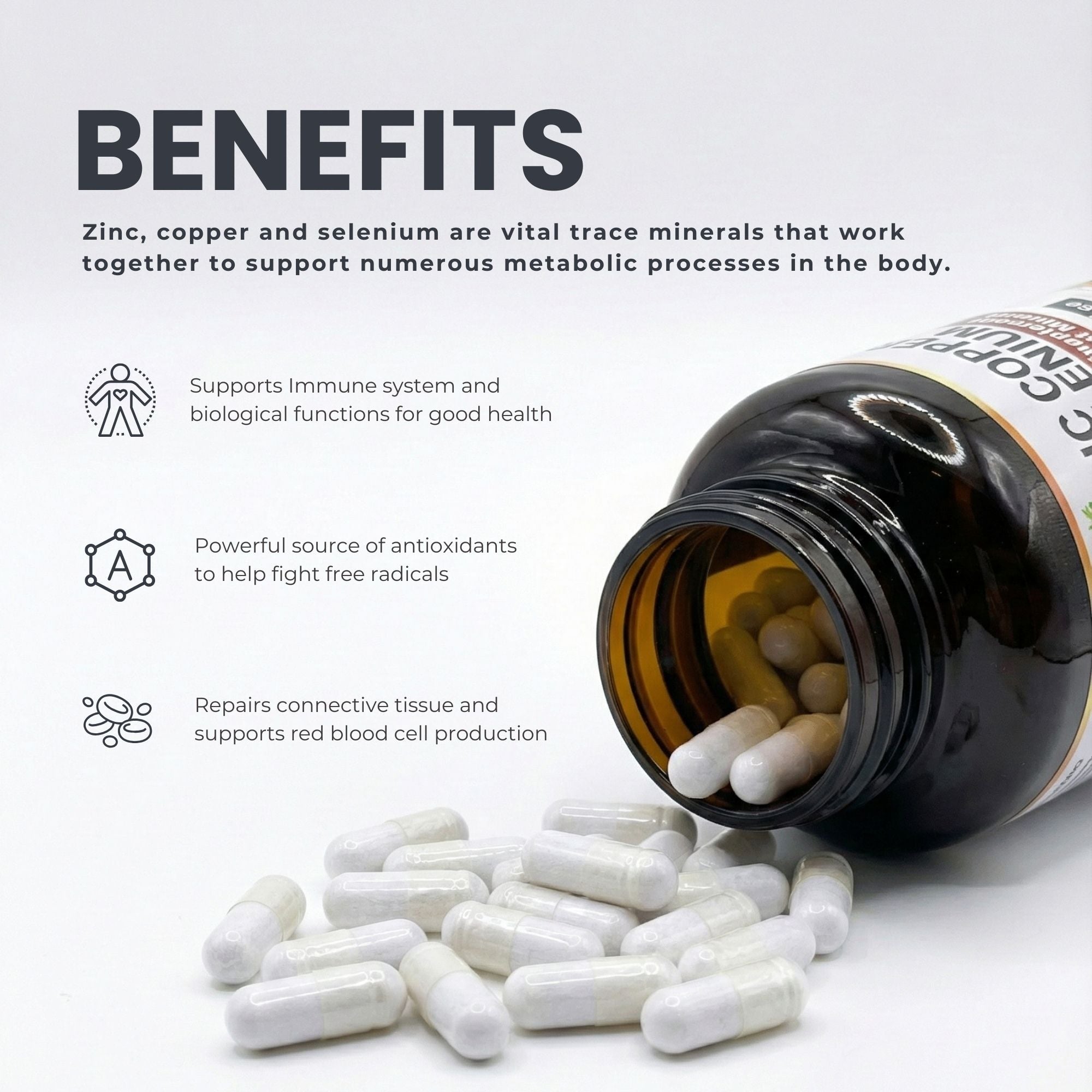 Zinc Copper Selenium Supplement - 180 Capsules | Made in Canada