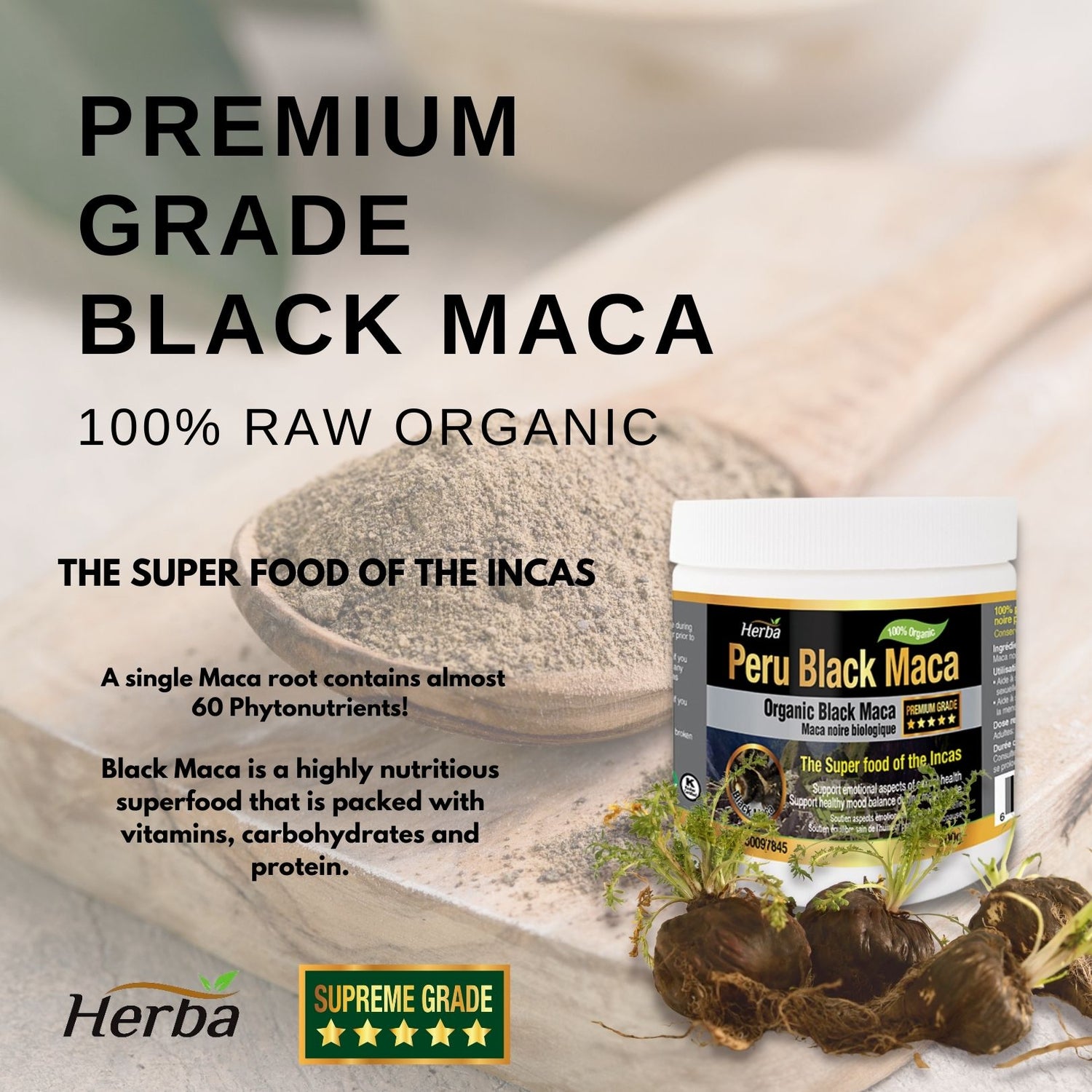 Herba Organic Peru Black Maca Powder - 200g