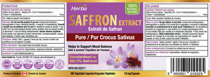 Herba Saffron Supplement – 90 Capsules | Saffron Extract Standardized to 2% Safranal