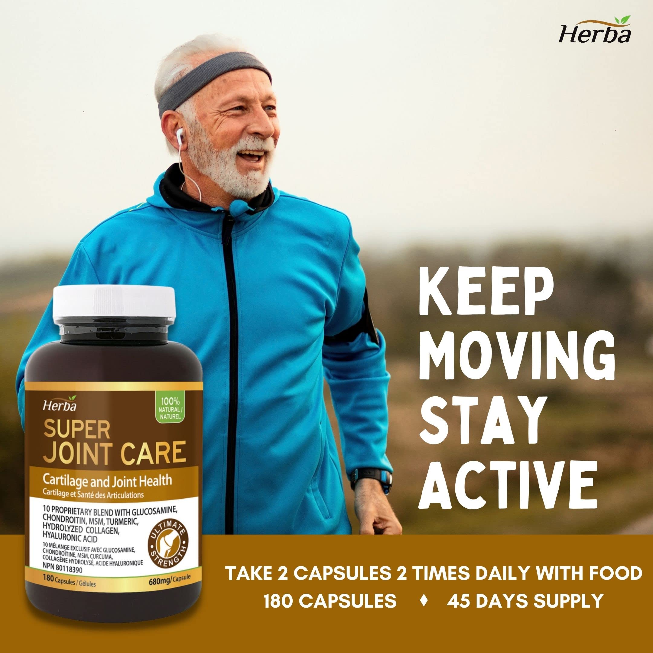 Herba Joint Care Supplement with Glucosamine Chondroitin MSM Capsules – 180 Capsules