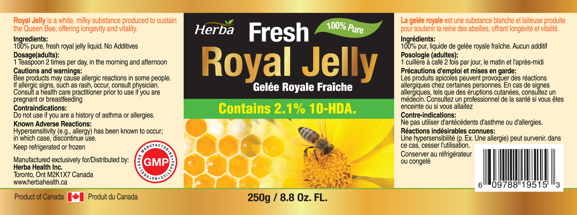 Herba Fresh Royal Jelly-250g-Antioxidant-Support Vitality, Hormonal Regulation and Immunity -100% Natural