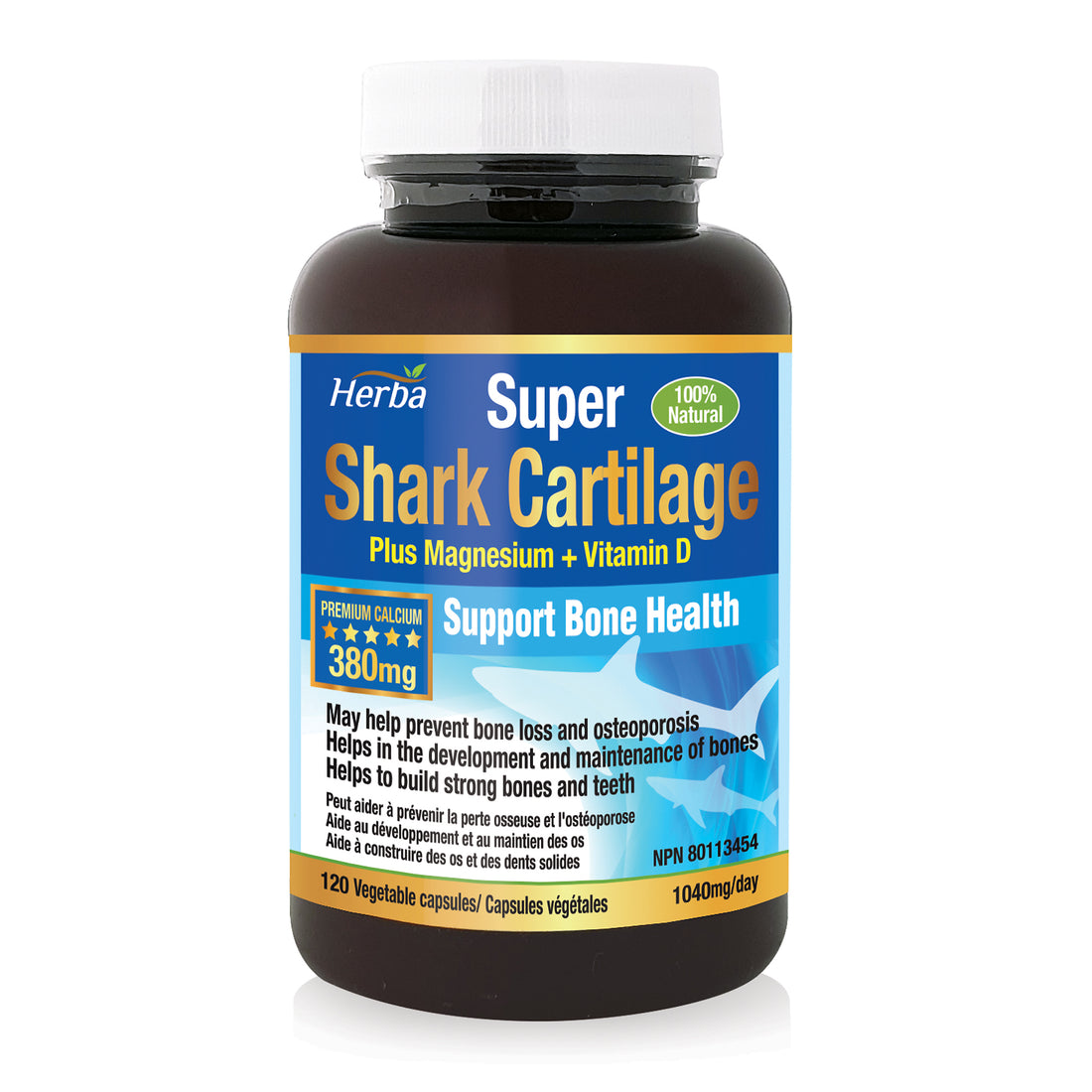 Herba Shark Cartilage Capsules - 120 Capsules | 1,500mg Per Day | Shark Cartilage Supplement for Joints with Magnesium and Vitamin D3