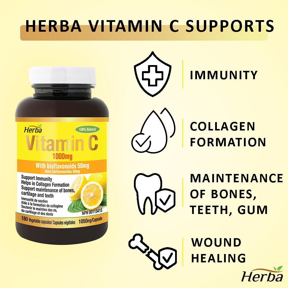 Herba Vitamin C 1000mg Capsules – 180 Capsules | Vitamin C with Bioflavonoids